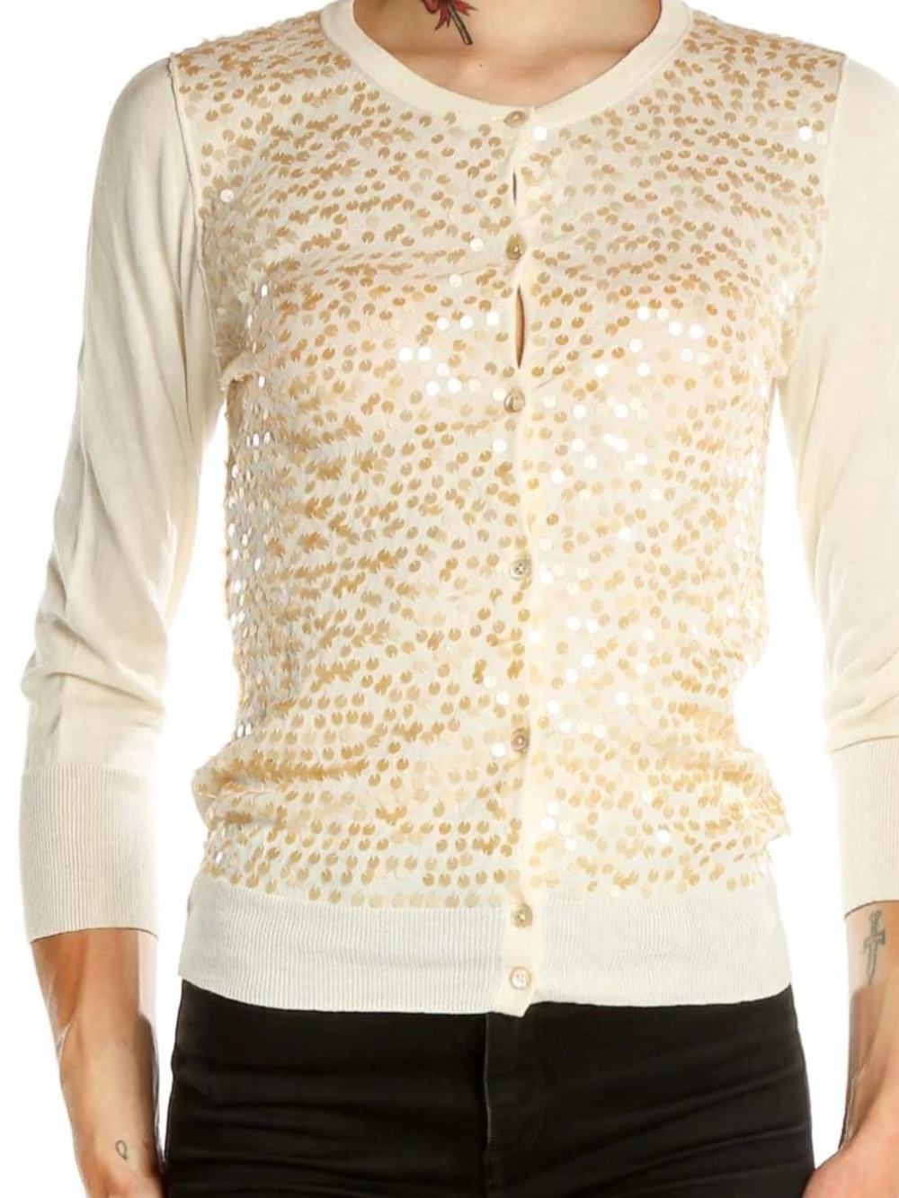 J.Crew Sequin Front Cream‎ Women's Cardigan Sweater